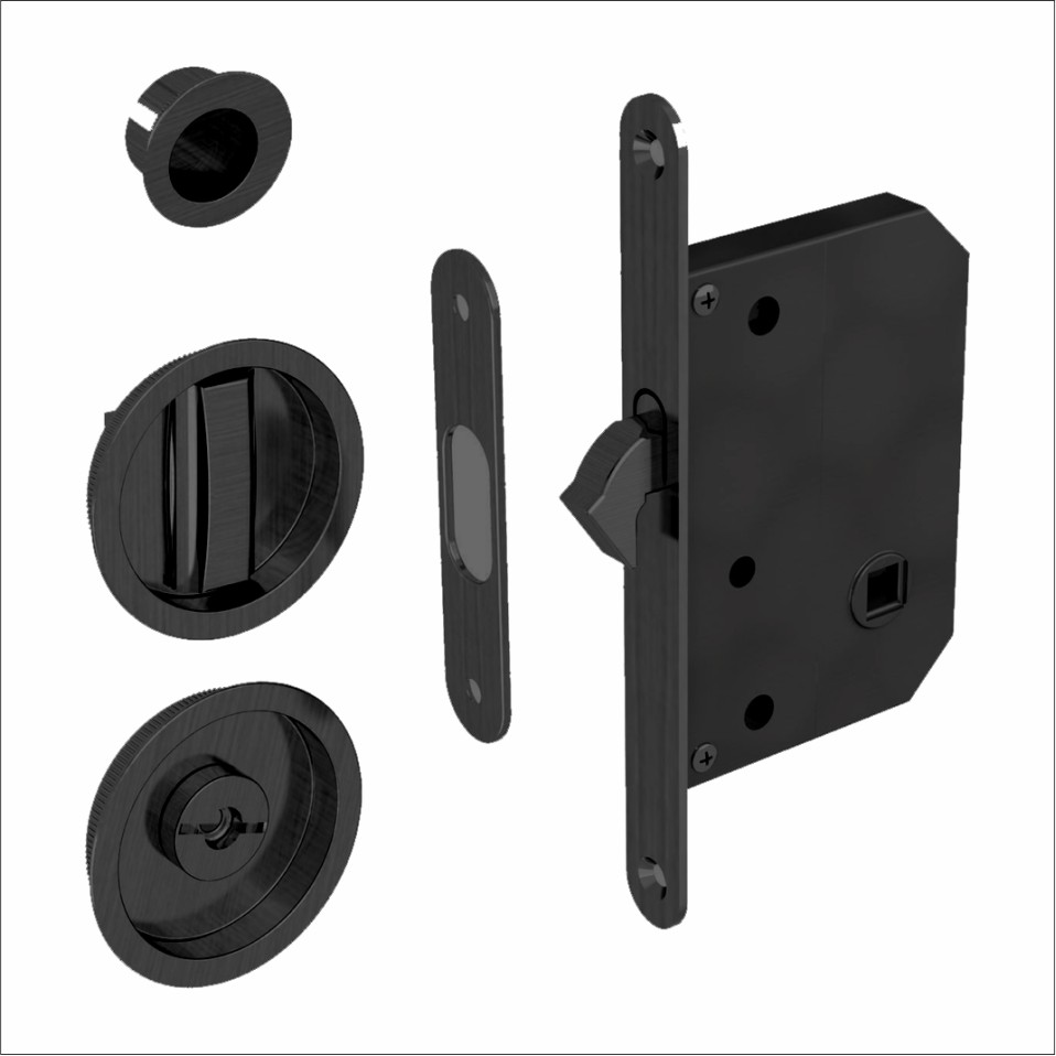Round black bathroom lock